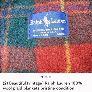 1 Ralph Lauren Red/Green Plaid 💯% Wool Blanket vintage pristine condition